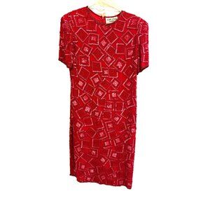 Joan Leslie Evenings Red Sequin Silk Cocktail Party Holidays Dress Size 6